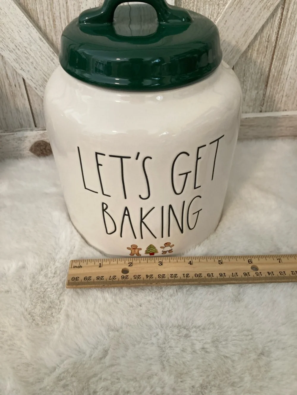 Rae Dunn 'Let's Get Baking' Ceramic Jar with Dark Green Lid